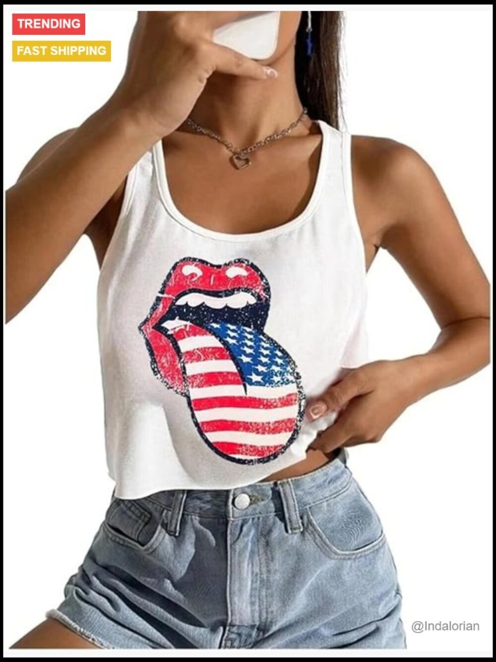 Patriotic American Flag Crop Tank Top Sleeveless Summer Tee